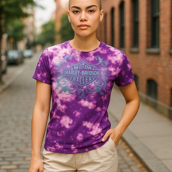 Harley Davidson bleached dye tee. Size small - Picture 2 of 6